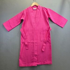 Chakir Linen Women's Pink Waffle Knit Robe with Belt Size Large